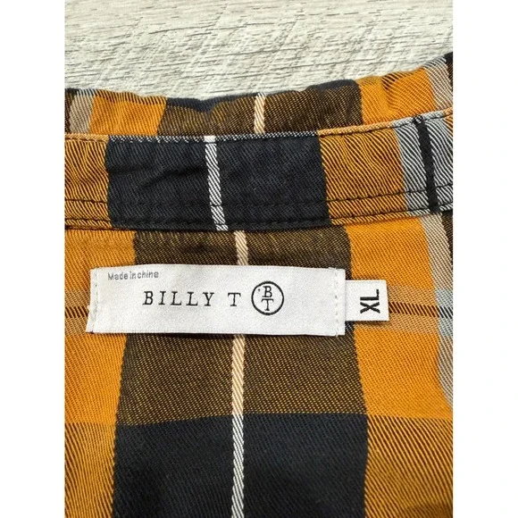 Billy T Plaid Shirt Mustard Black Fall Grunge Casual Lightweight XL - Picture 10 of 12